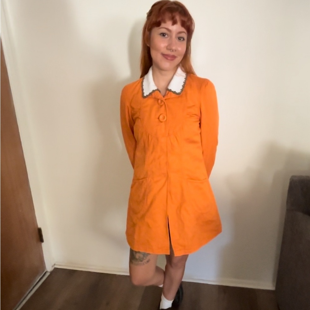 "Bright Orange Vintage-Style Button-Up Jacket